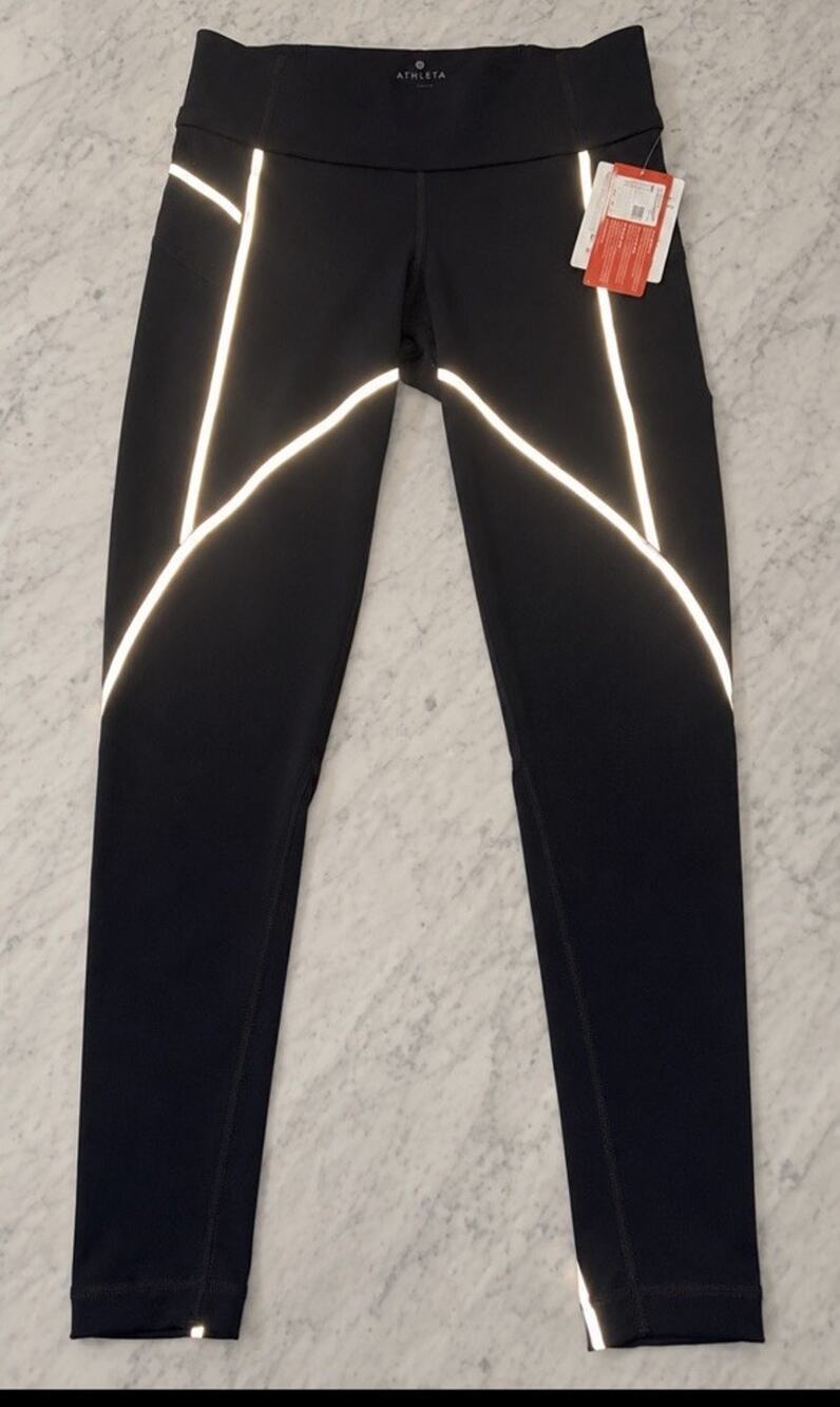 ATHLETA Blue Reflective Stride Active Workout Gym Running Leggings Small New